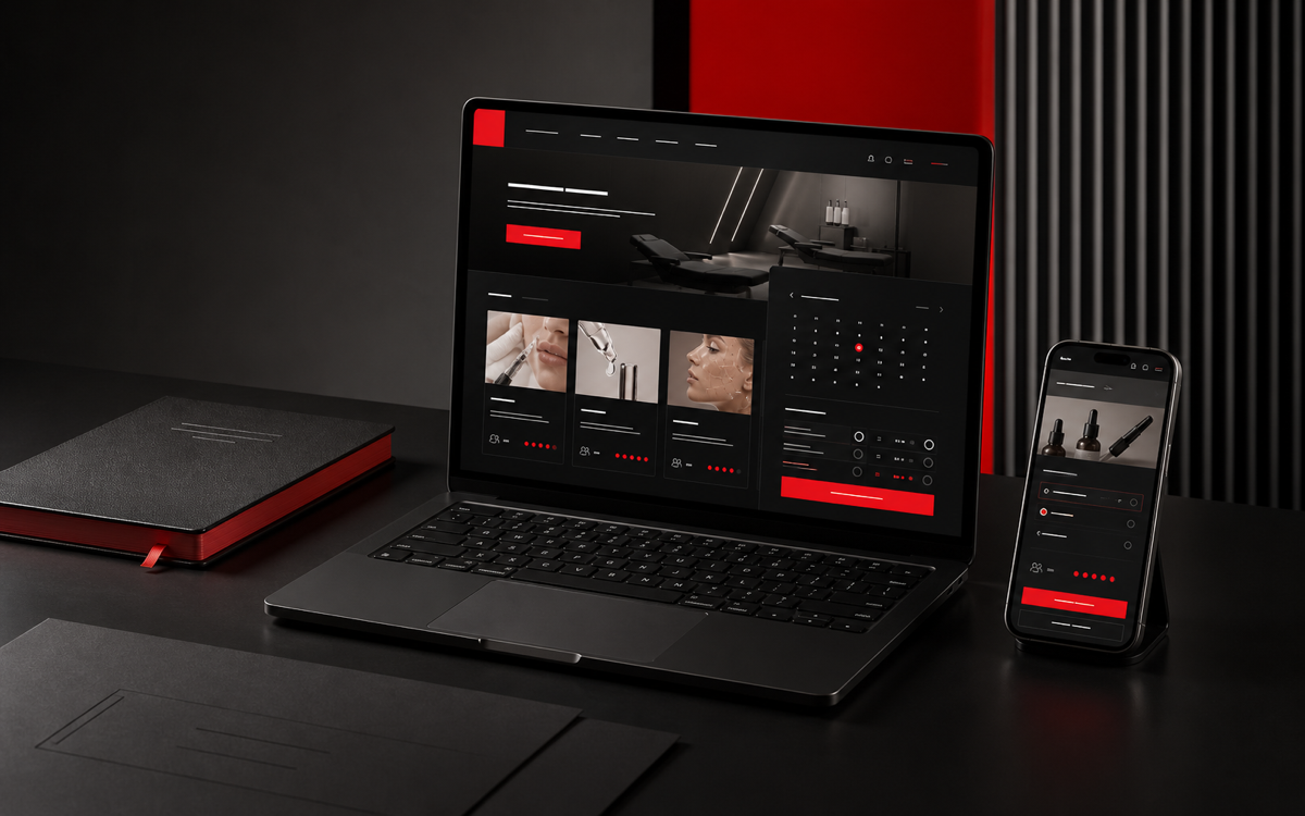 Responsive Seminarbuchungsplattform einer Beauty-Akademie auf Laptop und Smartphone