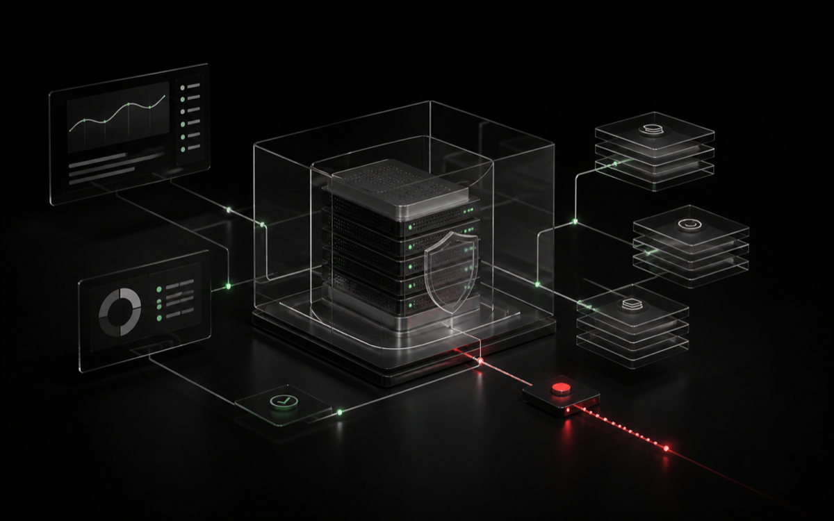 Geschützter Serververbund mit Monitoring-, Backup- und Statusanzeigen